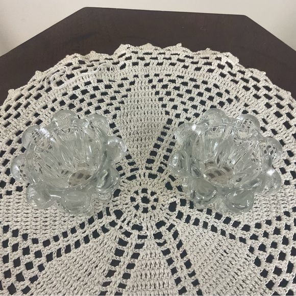 Set of 2 Vtg Clear Glass Reims France French Bubble Beaded Edge Candle Holder - Picture 3 of 6